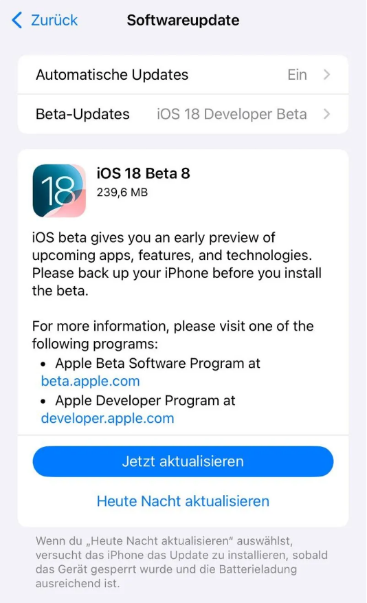 安达苹果手机维修分享苹果 iOS / iPadOS 18 开发者预览版 Beta 8 发布 